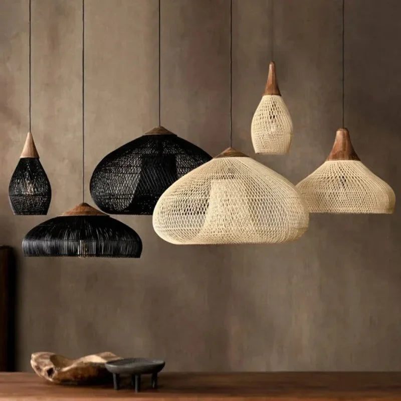 Handwoven Rattan Pendant Lamp — Japandi Kitchen Island Light