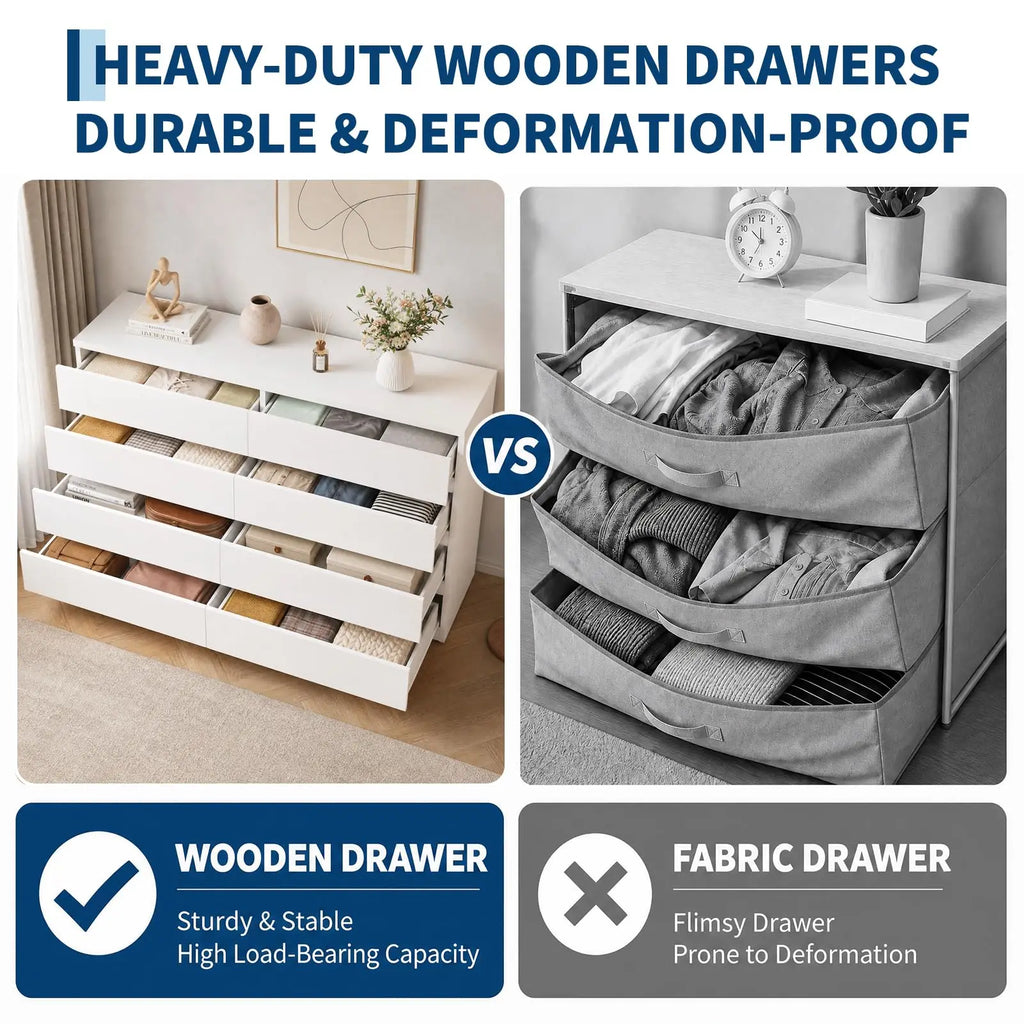Modern eight-drawer wood storage cabinet — alternate angle