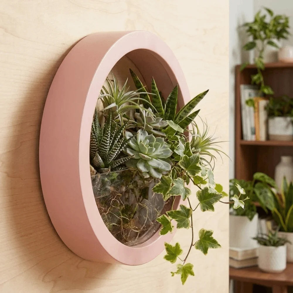 Round Wall-Mounted Hanging Planter — Drill-Free, 7.8in