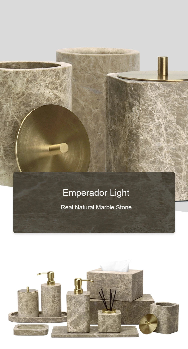 Emperador Marble Bathroom Accessory Set — 8-Piece