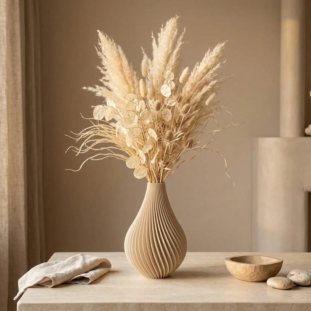 Twisted Ribbed Bulbous-Neck Vase — Boho Style