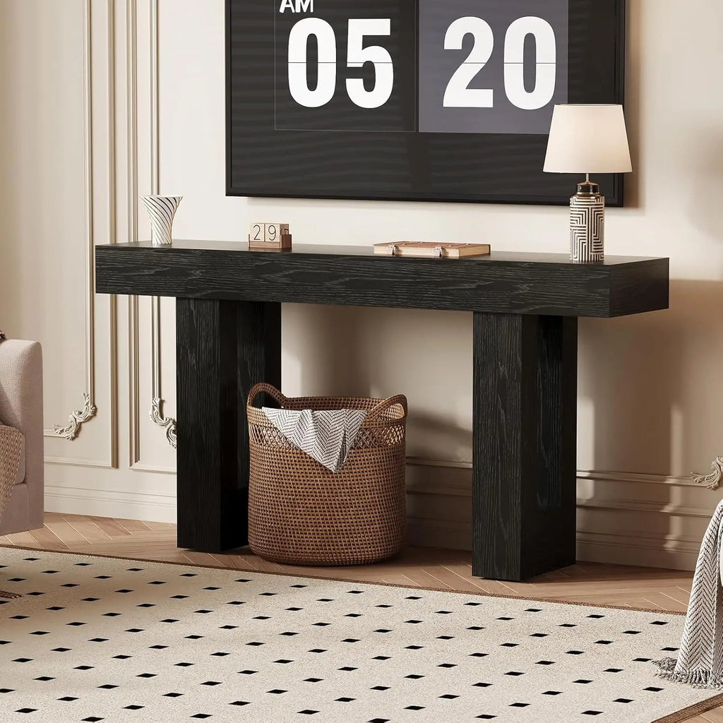 Console table with built-in power outlets in an entryway