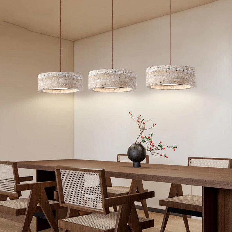 Yellow Travertine Hanging Chandelier — Wabi-Sabi Natural Stone