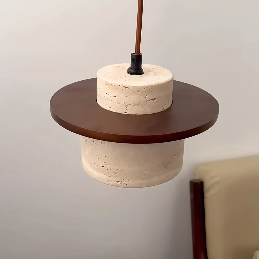 High Quality Stone Pendant Light Indoor LED Walnut/Log Yellow Travertine Chandelier Parlor Bedroom Cafe Bar Hanging Light — detail view
