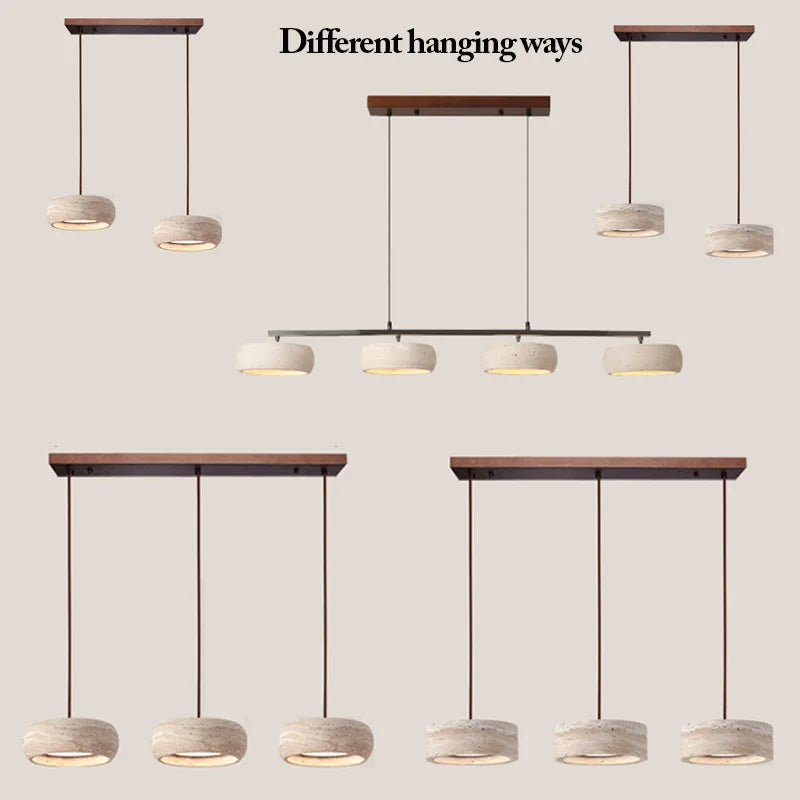 Yellow Travertine Hanging Chandelier — Wabi-Sabi Natural Stone