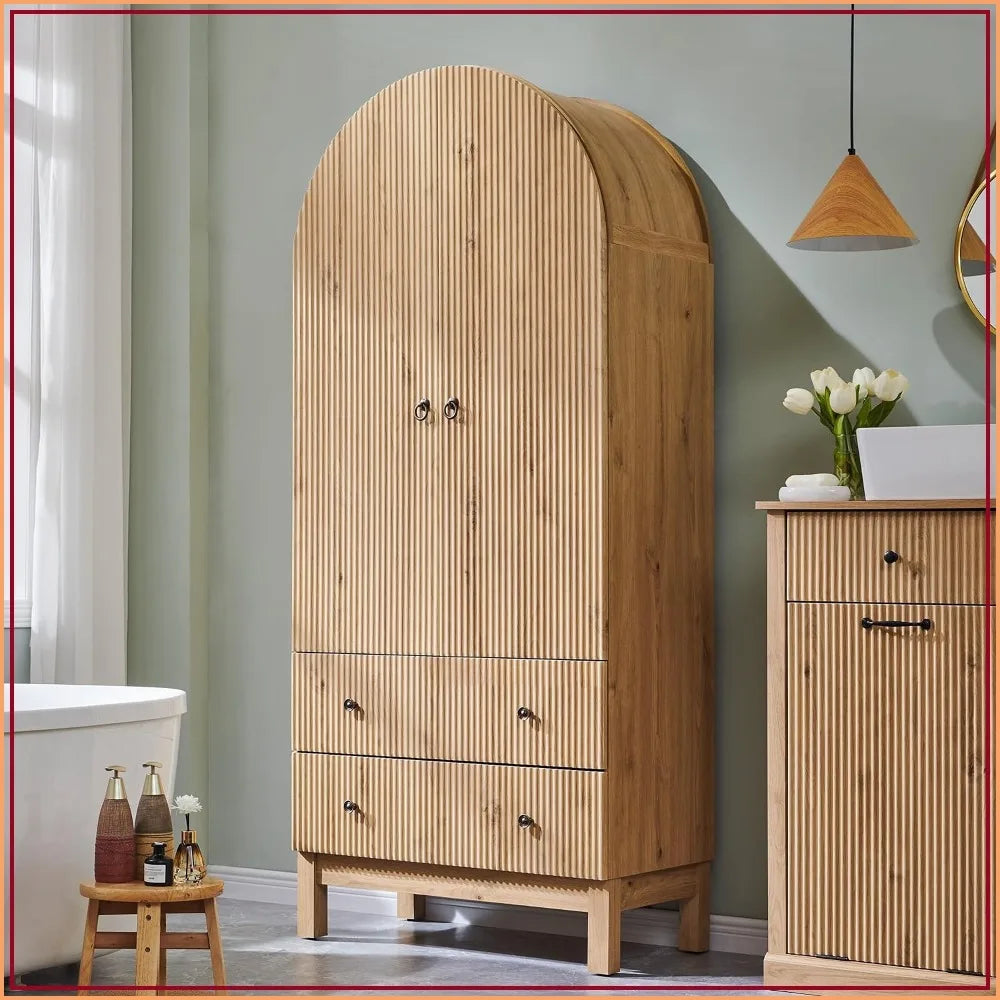 71" Arched Fluted Bathroom Storage Cabinet — Natural