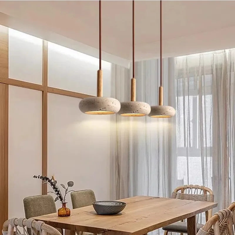 Wabi-sabi Chandelier Nordic Yellow Travertine Bedside  Retro Flying Saucer Restaurant Bar Stone LED — alternate view