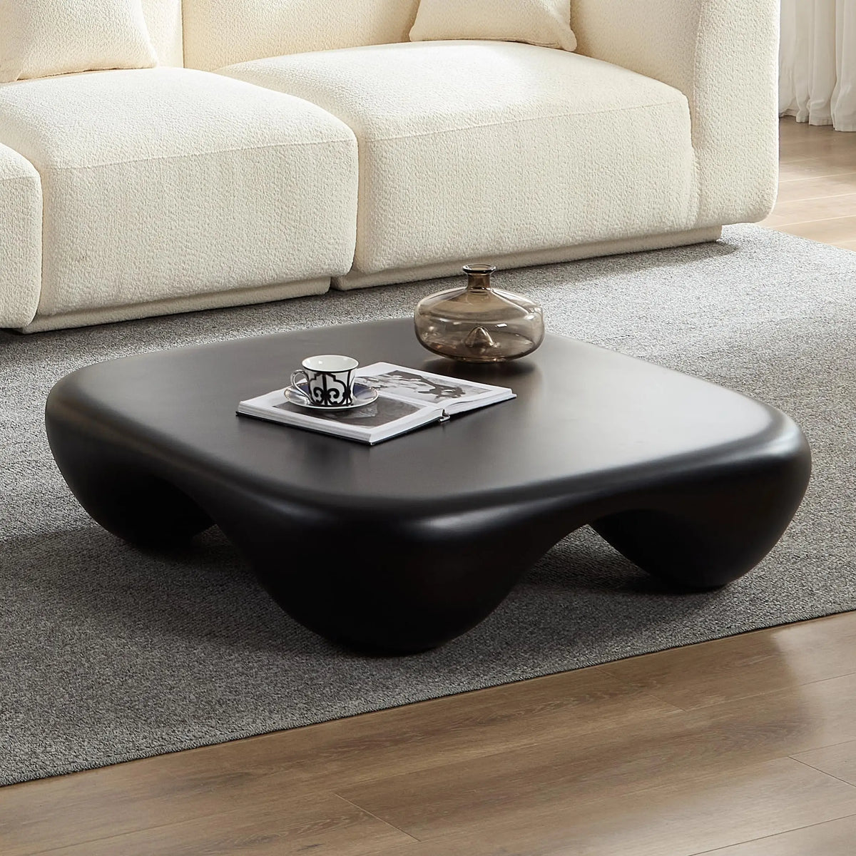 Faux marble round drum coffee table — finish detail