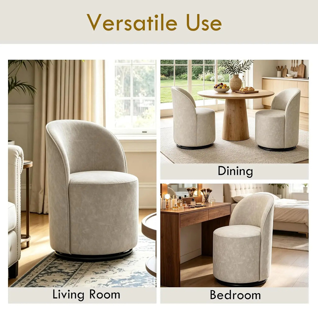 360-degree swivel faux leather barrel dining chair