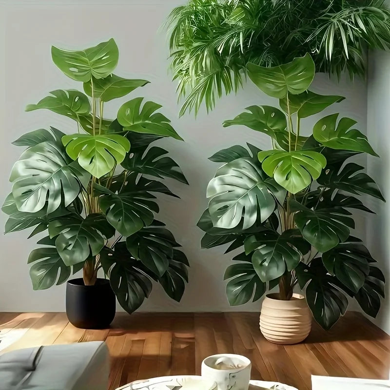 Artificial Monstera Palm Tree Realistic Plastic Green Plant for Home Office Wedding Christmas Without Flower pots — main view
