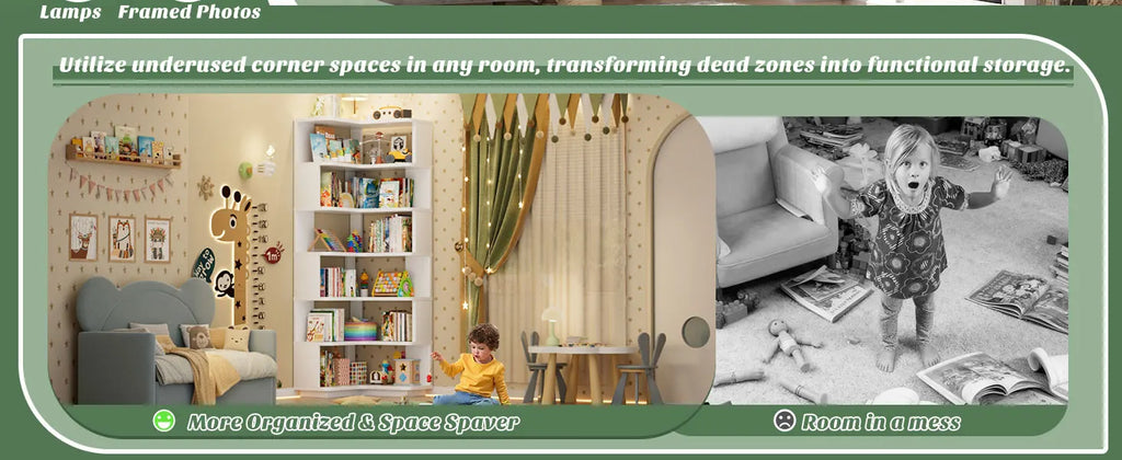 73" L-Shaped Corner Bookshelf — 7-Tier Display Stand