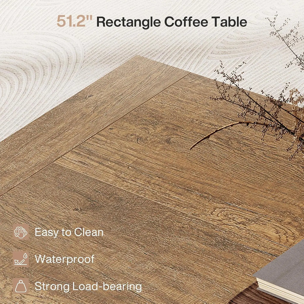 Farmhouse coffee table with sturdy base in rustic brown