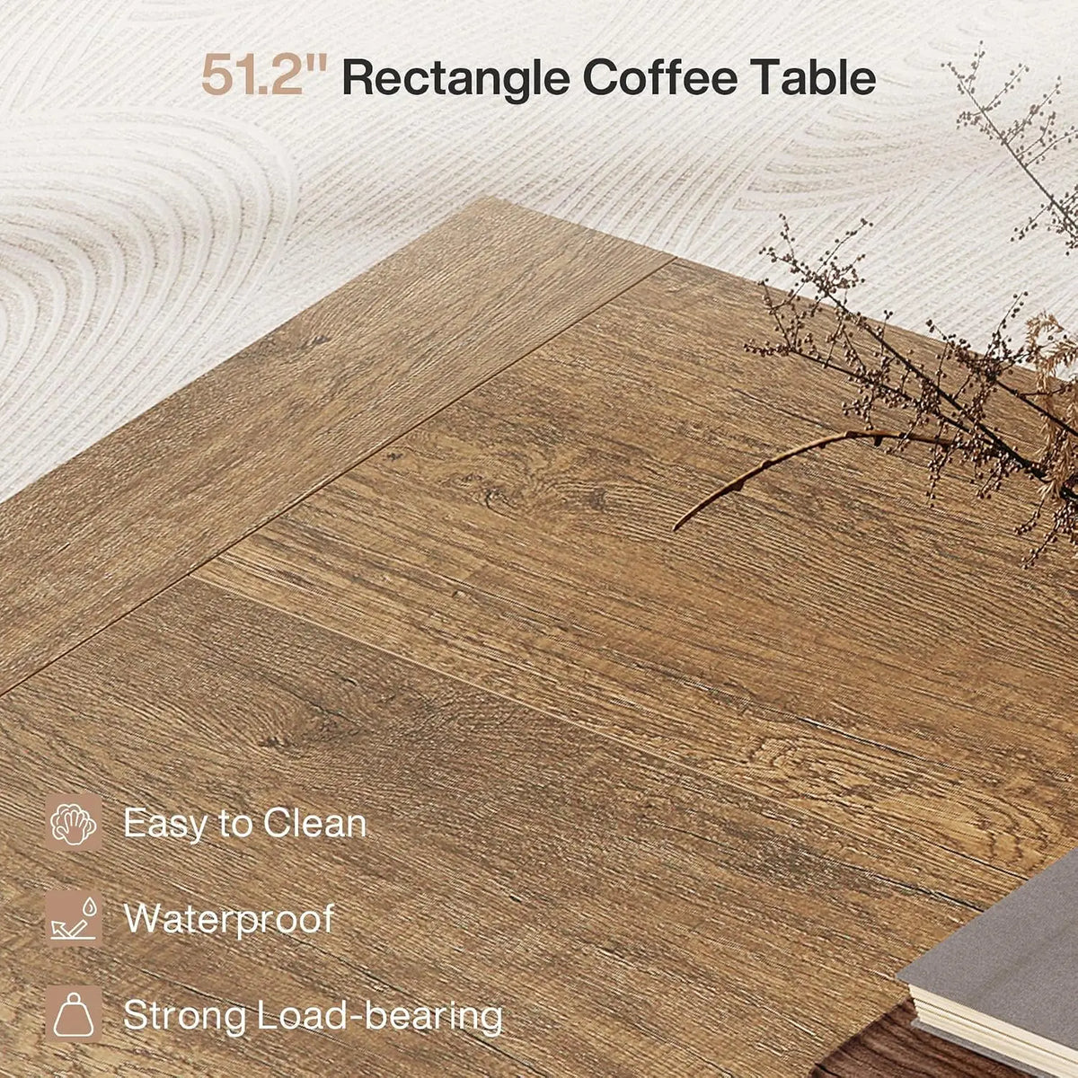 Farmhouse coffee table with sturdy base in rustic brown