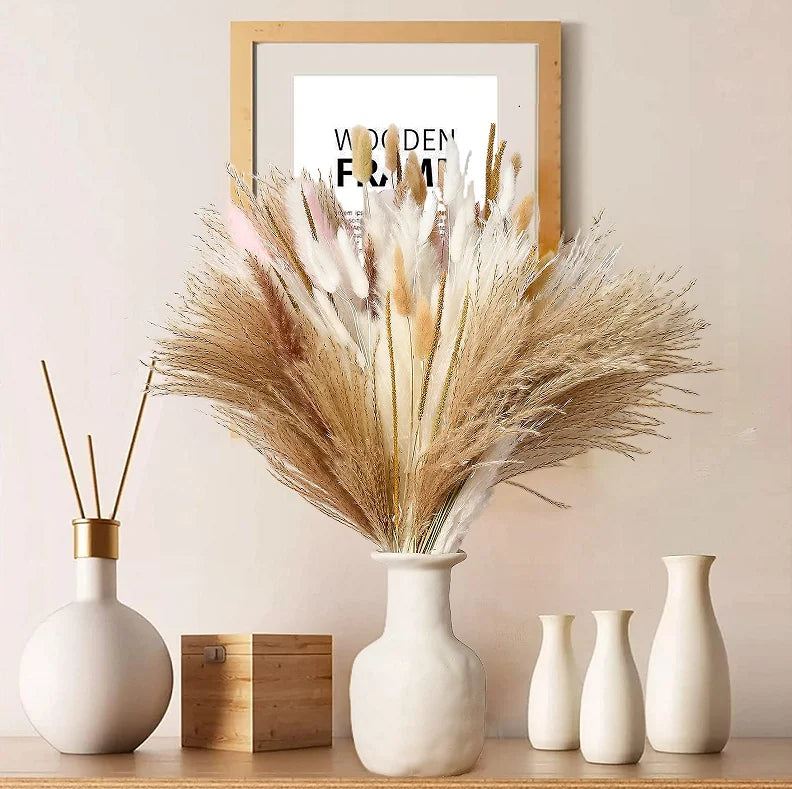 Natural Pampas & Rabbit Tail Grass Bouquet — Boho Table Decor