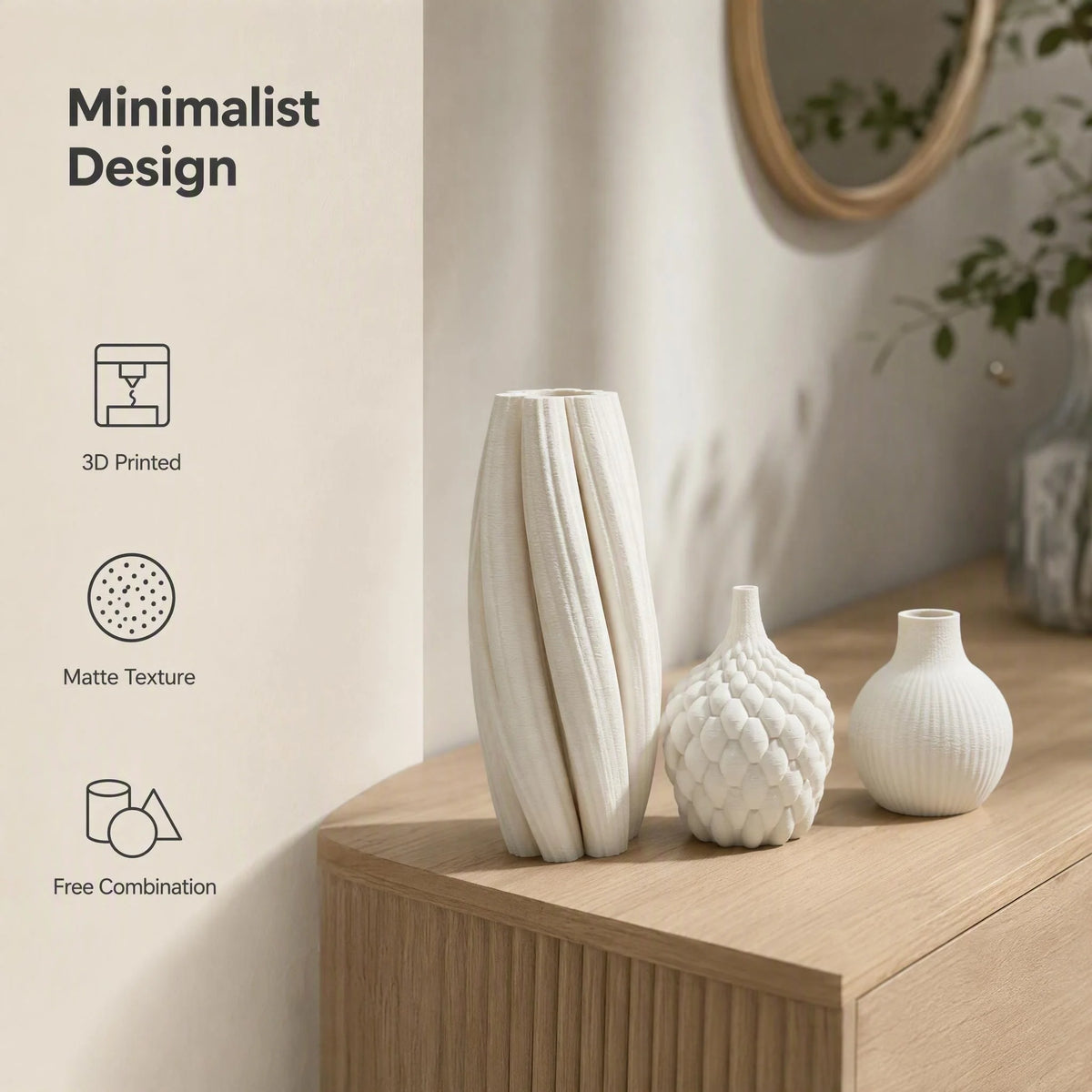 Textured Matte PLA 3-Piece Vase Set — Nordic Desktop