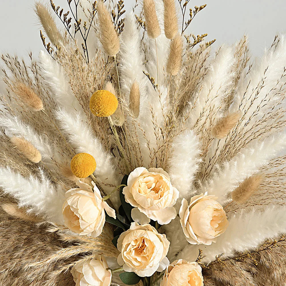 Faux Peony & Pampas Mix Bouquet — Dried-Look Boho Centerpiece