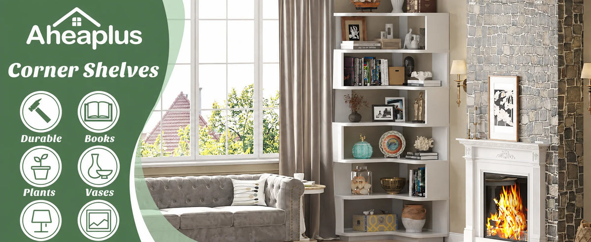 73" L-Shaped Corner Bookshelf — 7-Tier Display Stand