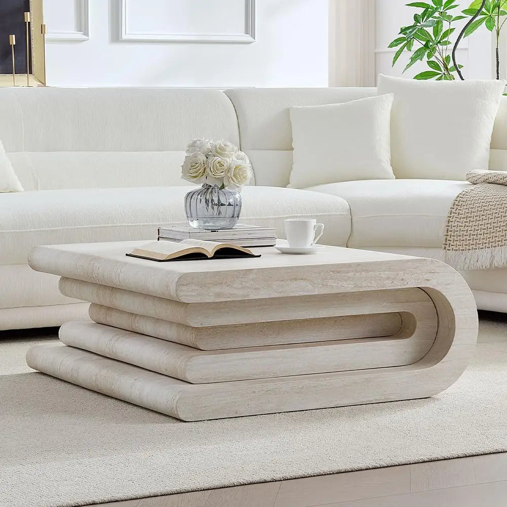 Drum Stone Coffee Table - Faux Marble Modern