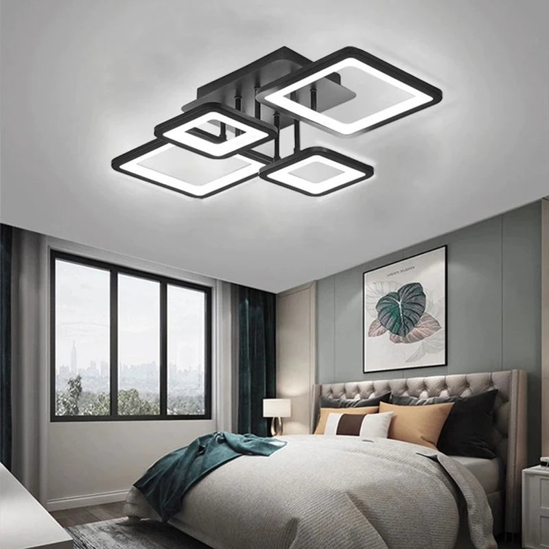 Black grid LED ceiling light — close-up design detail