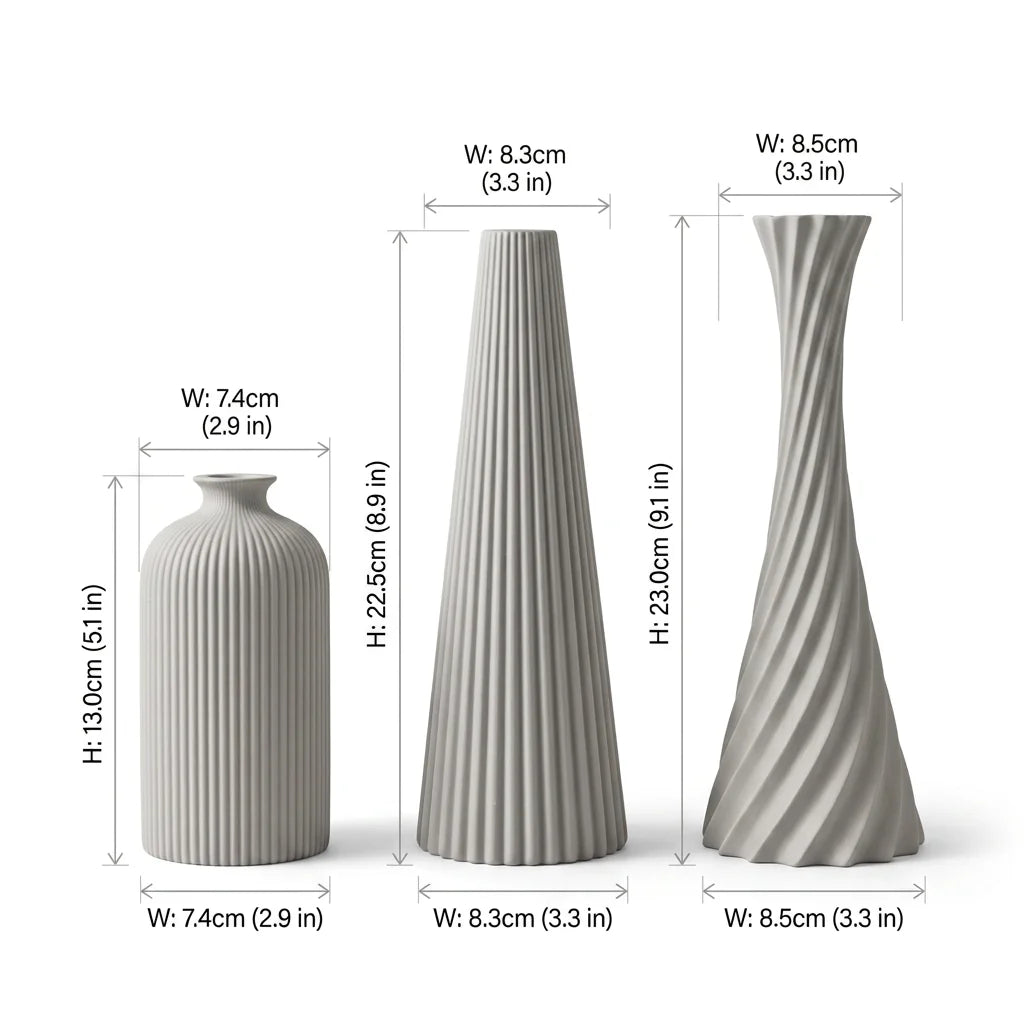 Ribbed Wabi-Sabi 3-Piece Vase Set — Matte Off-White