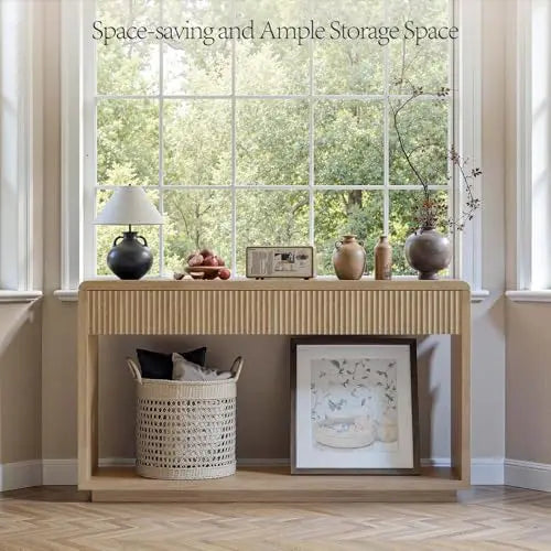 Oak console table with drawers and fluted detailing