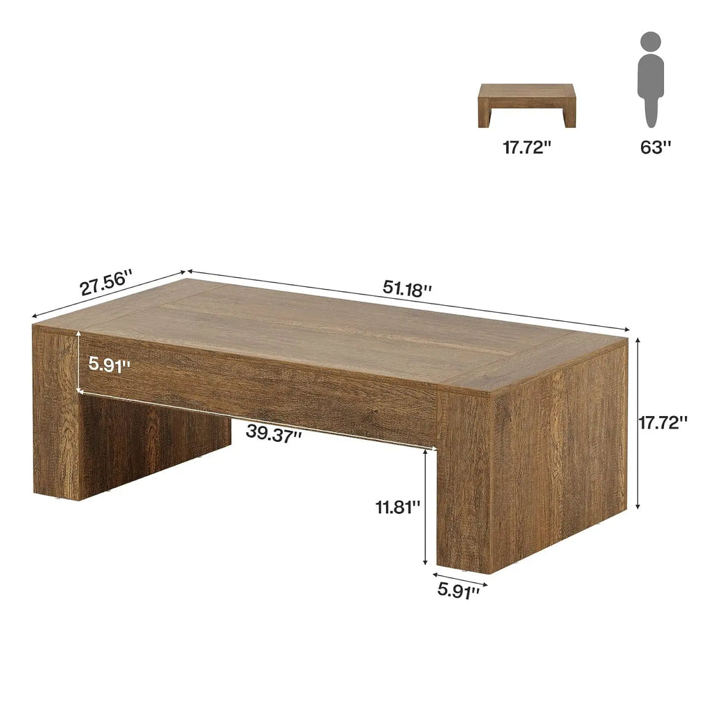 Farmhouse coffee table with sturdy base in rustic brown