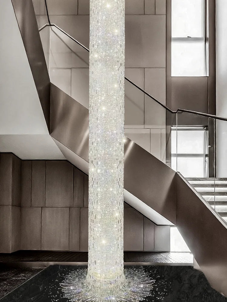 Crystal spiral staircase chandelier with long drop for high ceilings