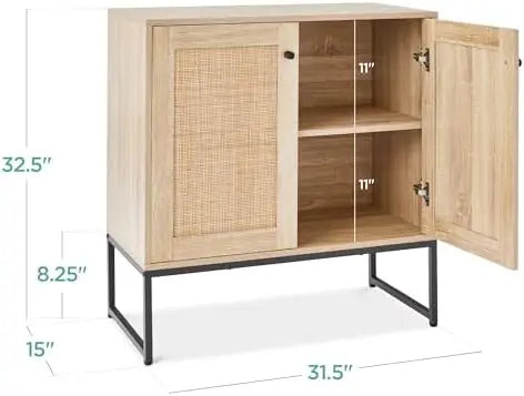 Rattan Storage Cabinet — 2-Door Accent Cupboard