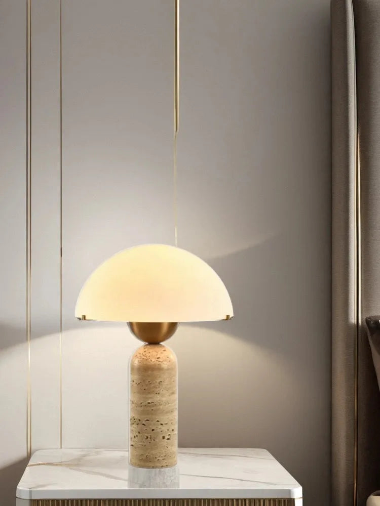 Natural Travertine Table Lamp — American-Style Glass Base
