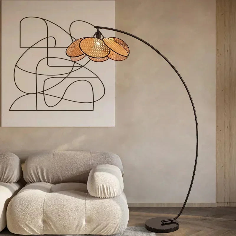 Rattan LED Lighting Floor Lamps Nightlight Home Decor Living Room Stand Light Bedside Lamp for Bedroom — alternate view