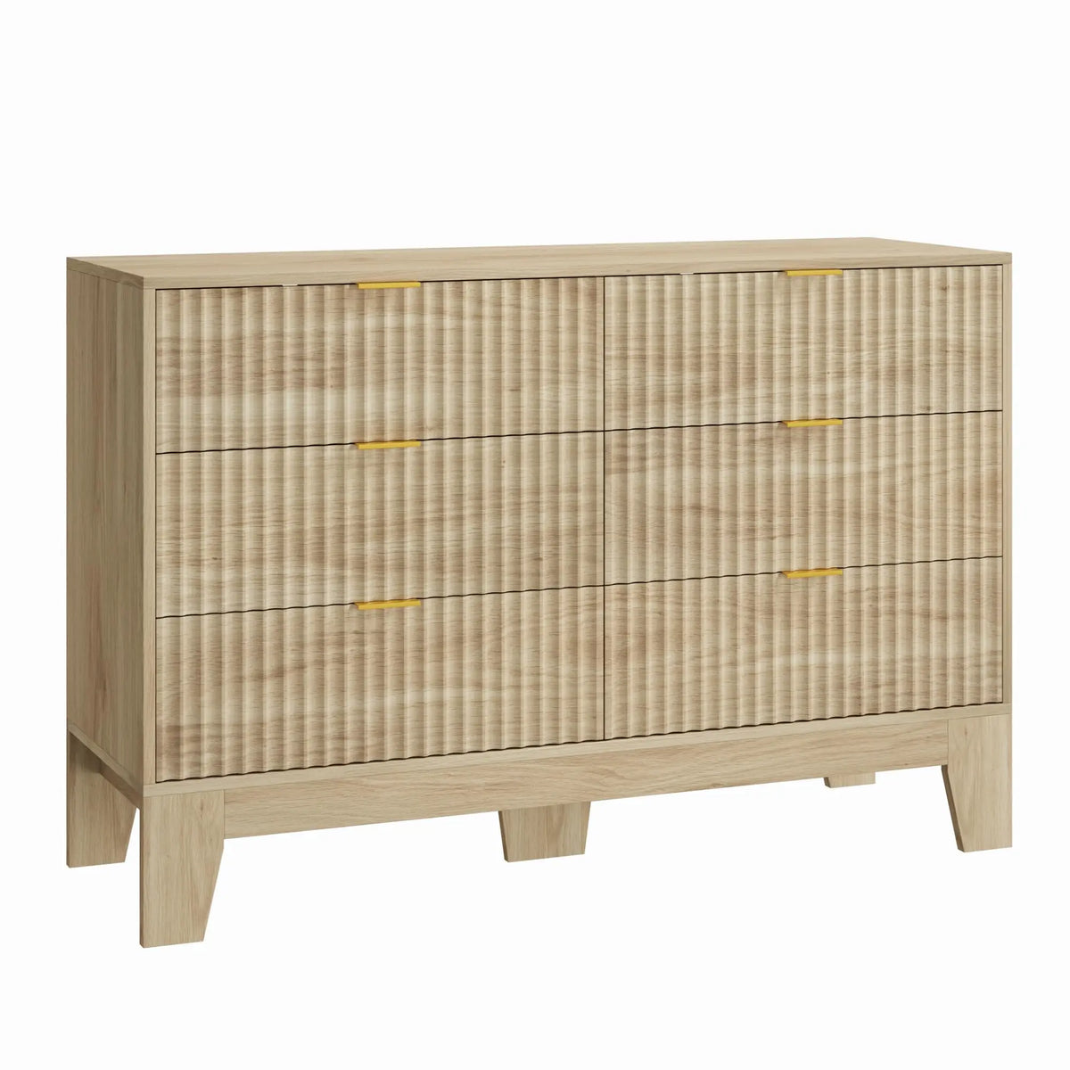 Modern Fluted 6-Drawer Dresser — 47" Wide Oak Chest