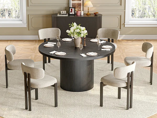 Black fluted round dining table — alternate product view