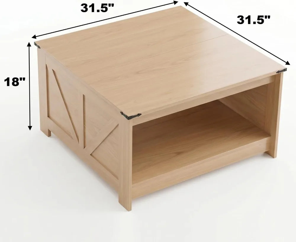 Farmhouse square coffee table in natural oak finish