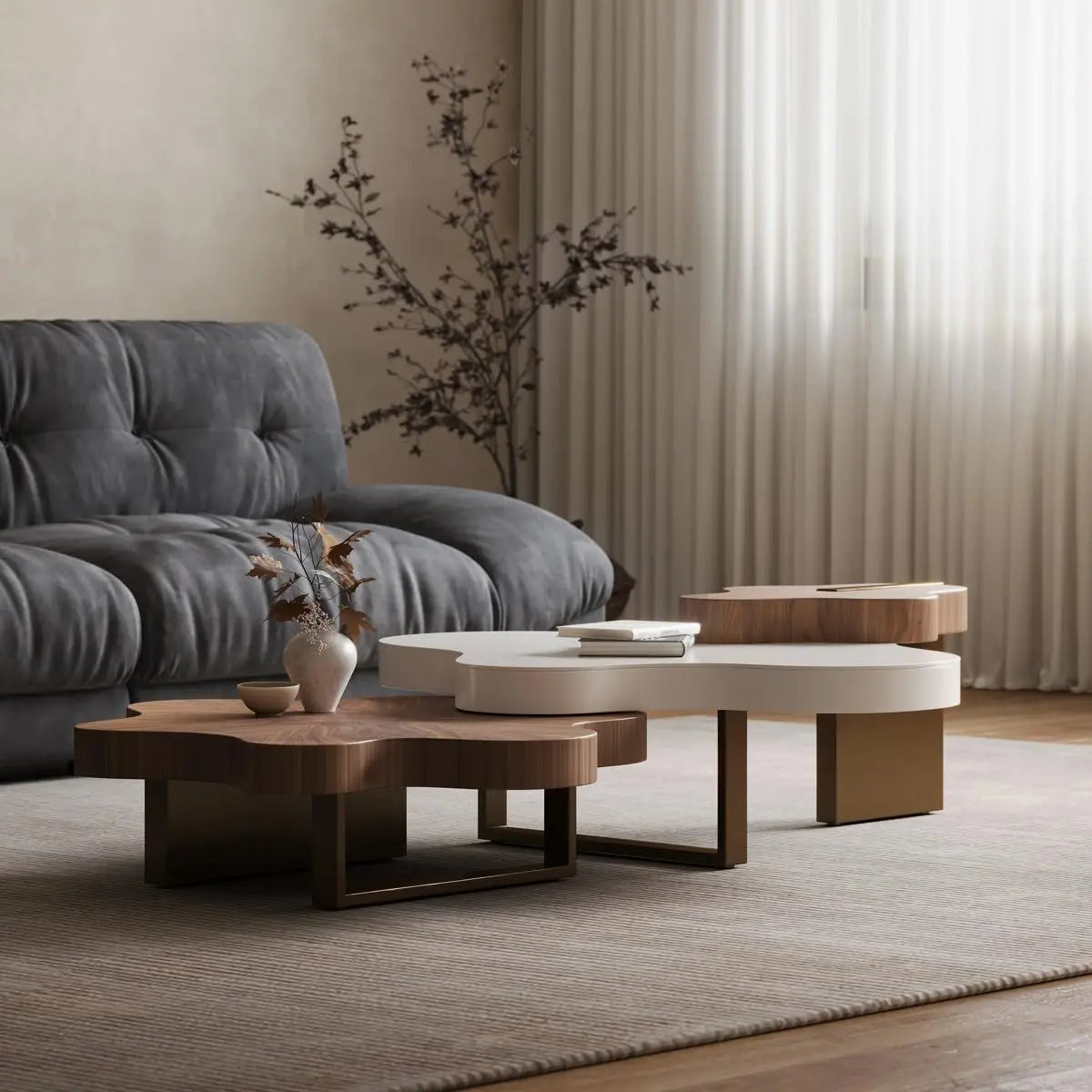 Modern Cloud-Shaped 3-Piece Nested Coffee Table — Walnut