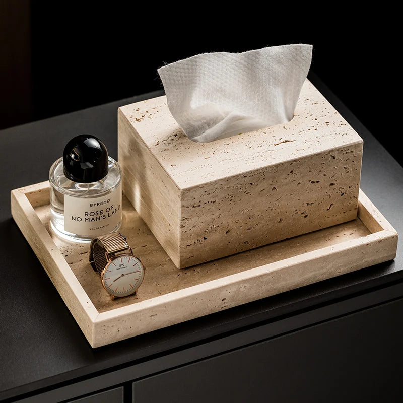 Beige Travertine Bathroom Accessory Set — 9-Piece
