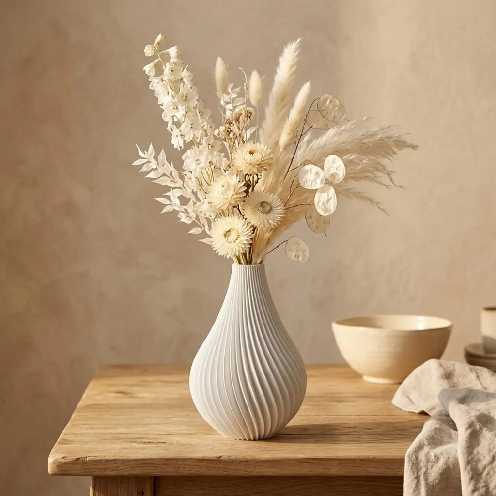 Twisted Ribbed Bulbous-Neck Vase — Boho Style
