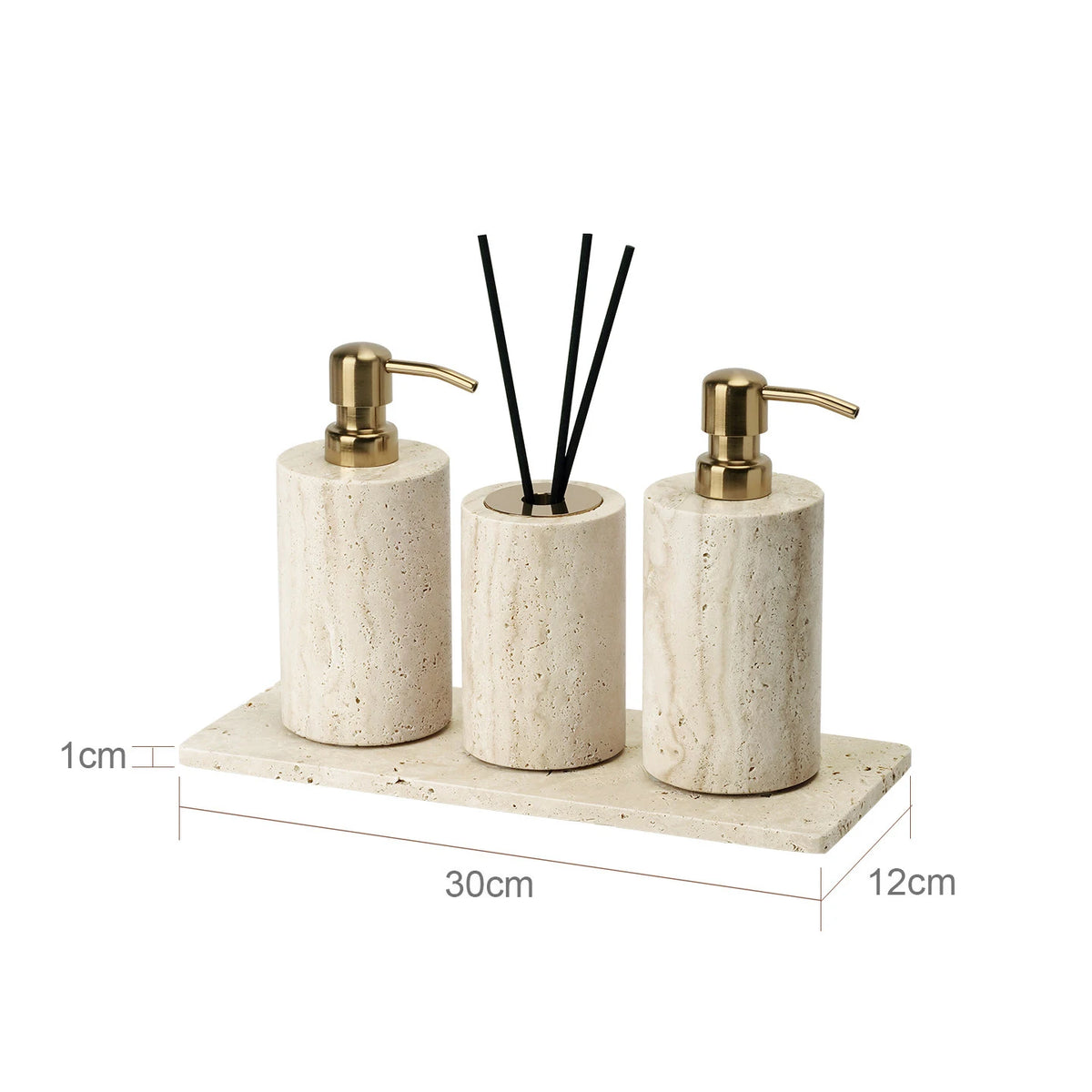 Travertine Bathroom Accessory Set — Soap, Tray & Tissue Box