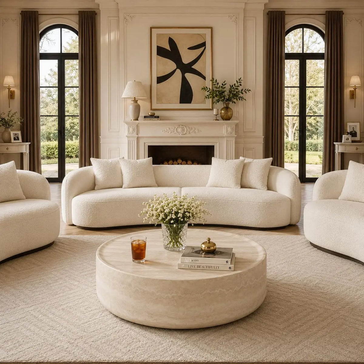 Travertine Round Coffee Table - Organic Modern