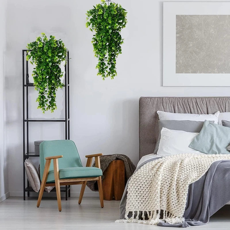 1Pcs Artificial 5Forks Rattan Eucalyptus Wall Hanging Simulation Greenery Fake Hanging Plants Vine Diy  Home Outdoor Decor Plant — room setting