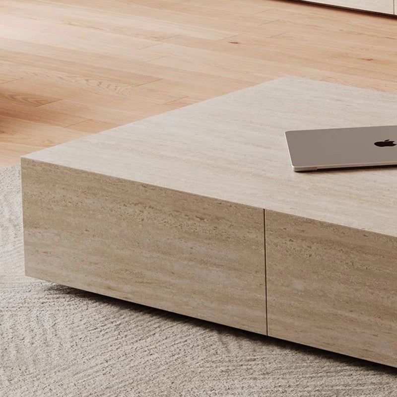 Sculptural Wabi-Sabi Coffee Table - Travertine & Walnut