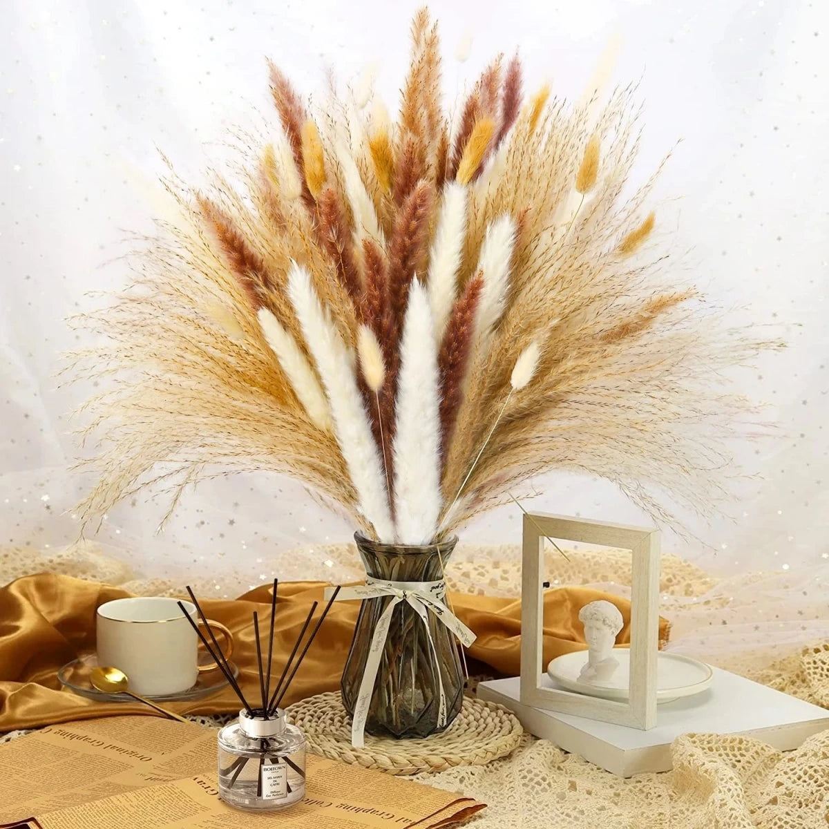 Natural Pampas & Rabbit Tail Grass Bouquet — Boho Table Decor
