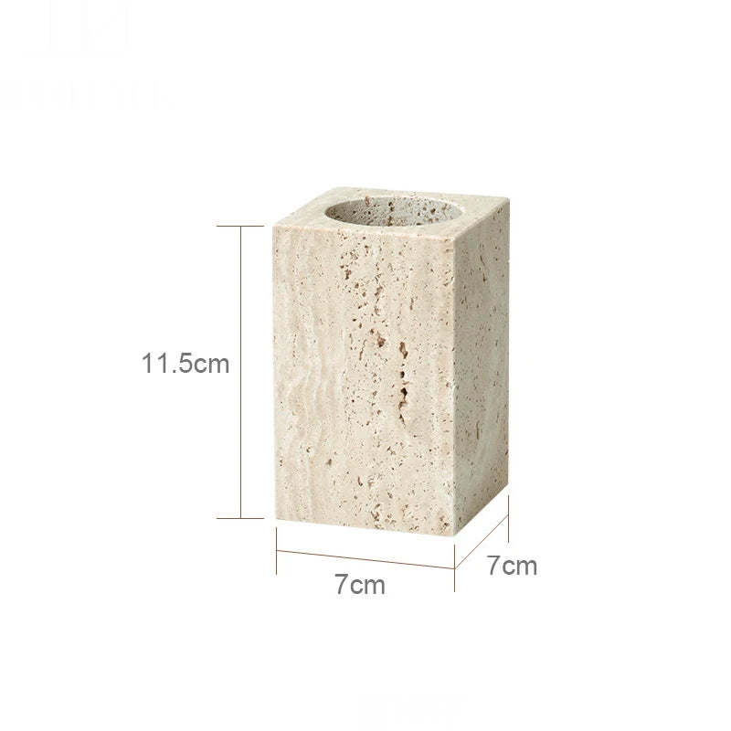 Beige Travertine Bathroom Accessory Set — 9-Piece