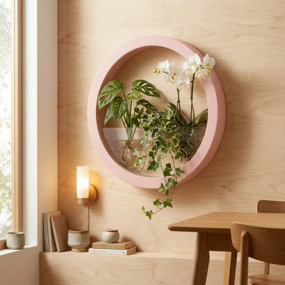 Round Wall-Mounted Hanging Planter — Drill-Free, 7.8in
