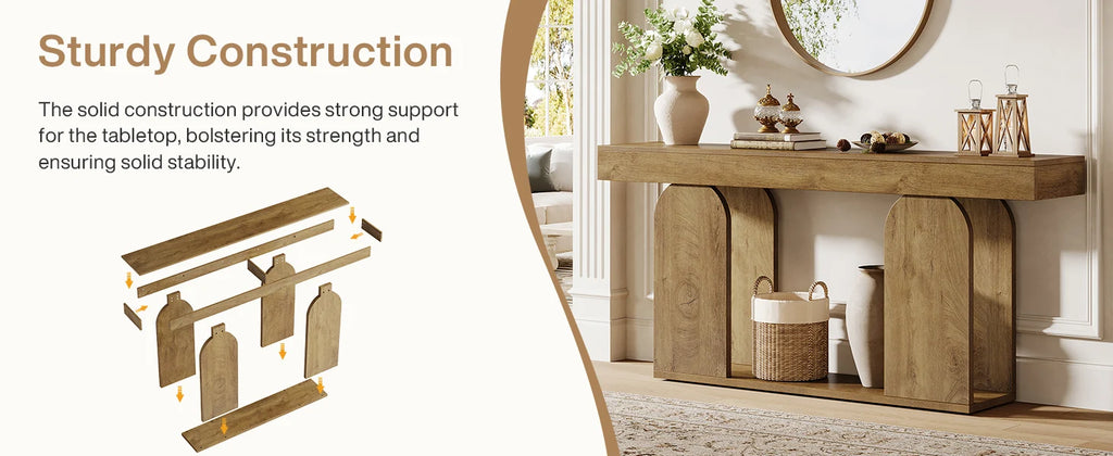 Tribesigns farmhouse console table with U-shaped wood base in an entryway