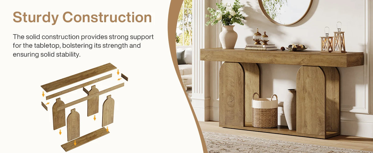 Tribesigns farmhouse console table with U-shaped wood base in an entryway