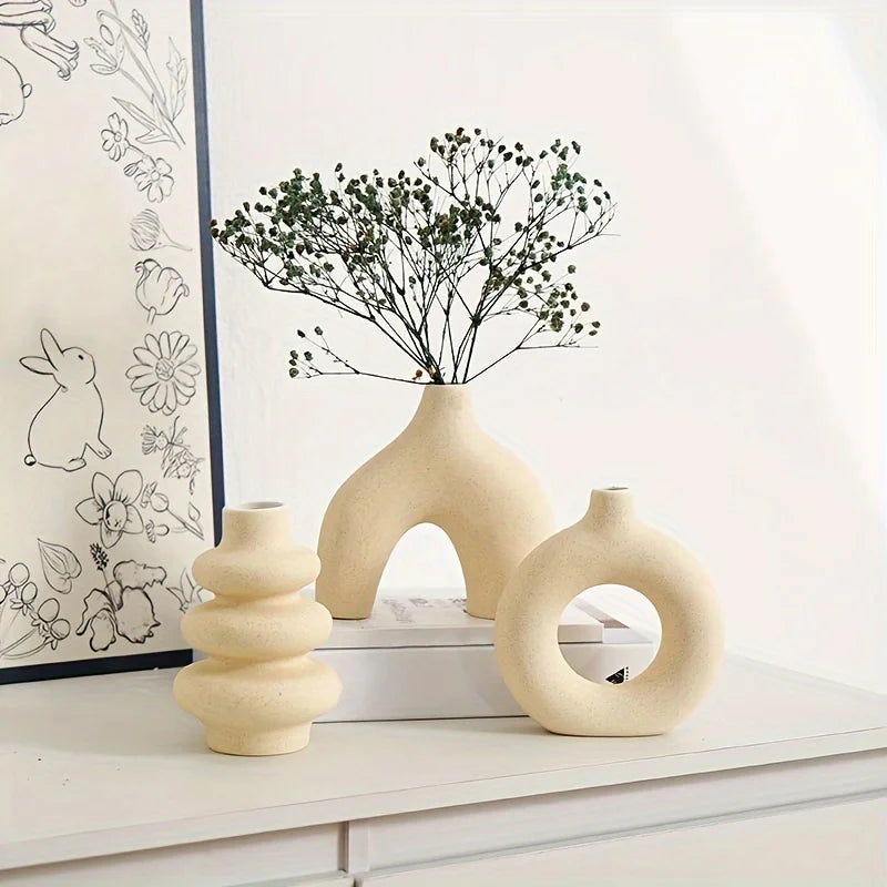 Bohemian Ceramic Vase Set — Black, White & Yellow