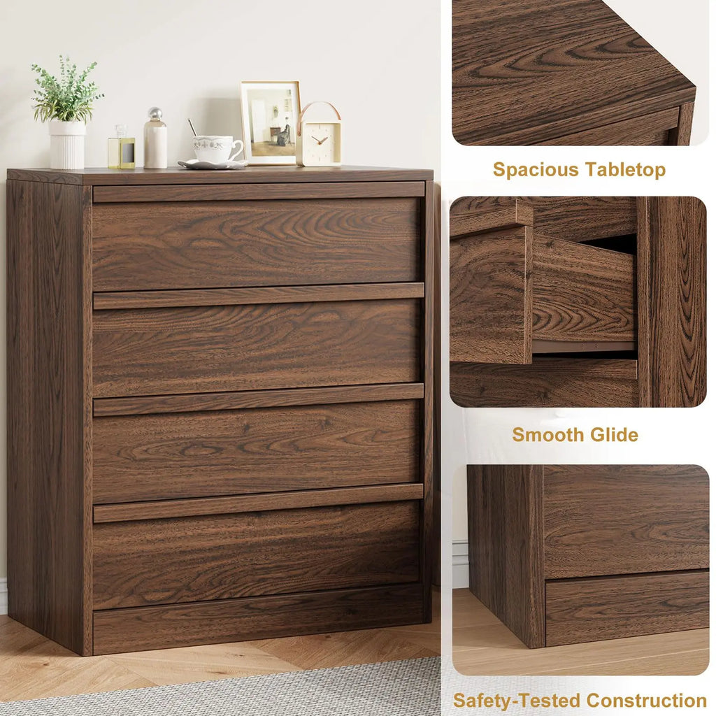4-Drawer Tall Dresser — Walnut Bedroom Storage Chest
