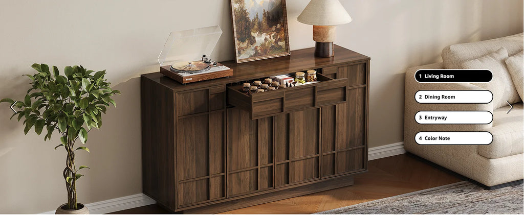 ONBRILL 55" Walnut Sideboard Buffet Cabinet with LED Lights