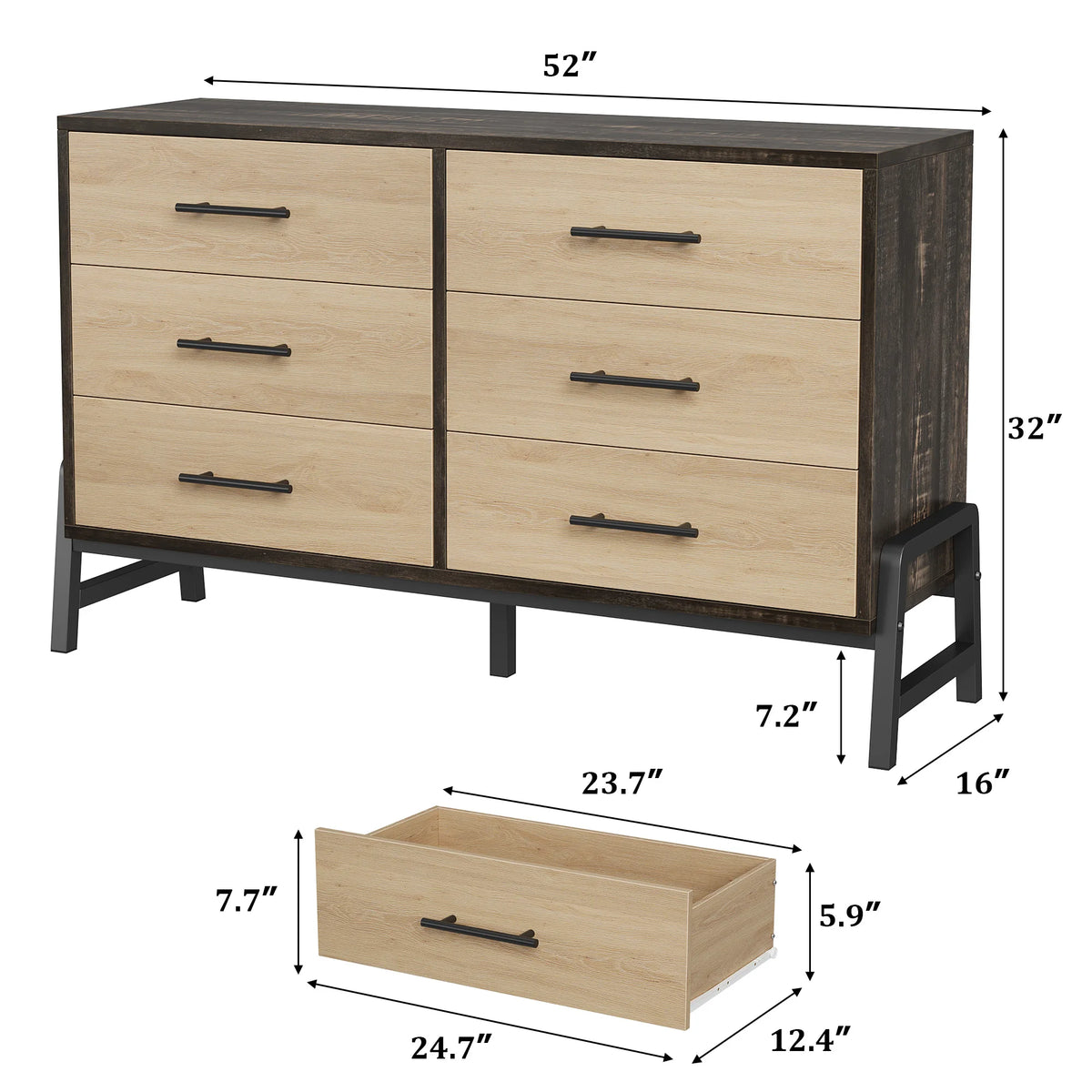 6-Drawer Entryway Storage Cabinet — Wide Wooden Dresser