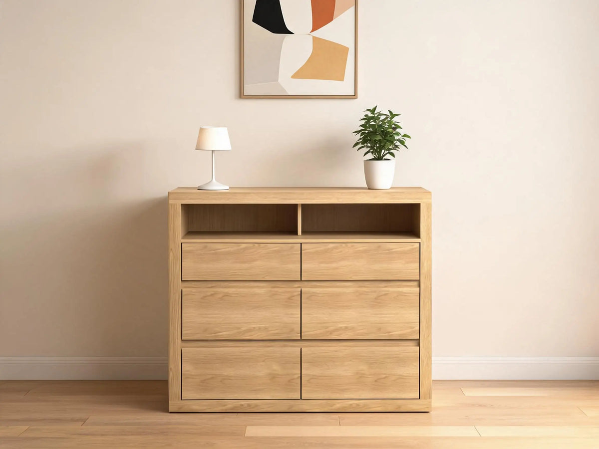 47" Mid-Century 6-Drawer Dresser with Open Shelves